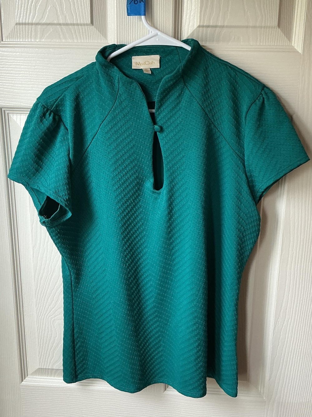 Modcloth Teal Textured Short Sleeve Keyhole Blouse